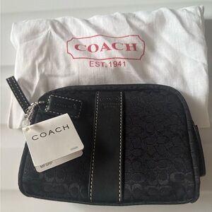 Coach | Signature Black Cosmetic Pouch with Leather Trim – NWT